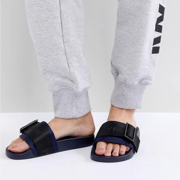 Ivy Park Hi Shine Strap Slider Sandals In Black - Picture 1 of 5